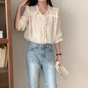 오린드 프릴 리본 블라우스