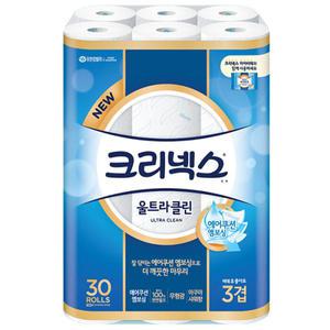 크리넥스 두루마리휴지 울트라클린 에어쿠션 엠보싱 25m 30롤 3겹