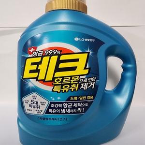 엘지생활건강 테크 호르몬으로 인한 특유취 제거 스파클링 프레시향 액체세제 드럼용 용기 2.7L