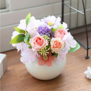 벚꽃 장미 우유 화분 16x15cm 인테리어 봄 조화 테이블 장식 행사 소품