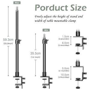 35.5-59.3cm 조정 가능한 C-클램프 라이트 삼각대 데스크탑 조명 스탠드 카메라 링 1/4 