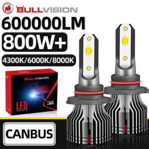 LED HB4 9006 헤드라이트 CANbus 800W 9012 라이트 H7 안개등 전구 BULLVISION H11 8000K 자동차 H1 24V H4 9005 HB3 4300K 12V 6000K 600000LM