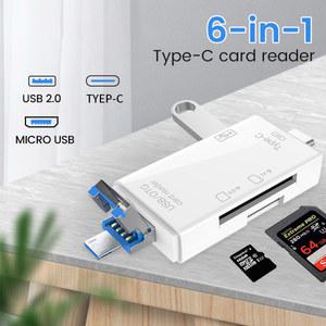 OTG 마이크로 SD TF 카드 리더, USB 플래시 드라이브, 스마트 메모리 카드 읽기, USB 2.0, TF CF, C타입 카드 리더 어댑터, 6 in