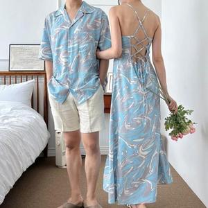 여행 휴양지 해변 커플룩 연인 비치룩 드레스 비치웨어 여자 남자 시밀러룩 여름 세트 셔츠 가심비,가성비