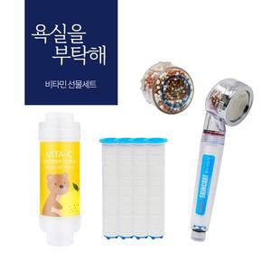 스킨케어샤워기+리필필터4개입+염소제거볼+비타민필터 선물세트 -잔류염소제거 녹물제거