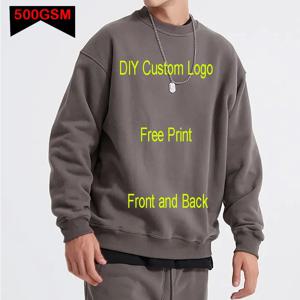 DIY 사용자 정의 로고 500GSM 헤비 웨이트 남성 후드 새로운 가을 겨울 두꺼운 코튼 남성 탑 솔리드 컬러 후드 티 스웨터 풀오버