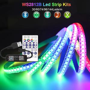 WS2812B LED 스트립 블루투스 음악 USB 컨트롤러 키트 개별적으로 주소 지정이 가능한 스마트 RGB LED 테이프 30/60/74/96/144Leds/m DC5V