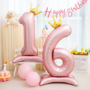42 인치 크라운 장식 핑크 알루미늄 호일 디지털 풍선 번호 풍선 생일 파티 장식 용품 소녀 생일 호의