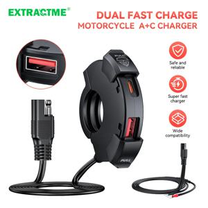 Extractme 오토바이 전화 충전기 매우 좁은 듀얼 USB 유형 C 30W PD 및 빠른 충전 3.0 전화용 방수 오토바이 USB 포트