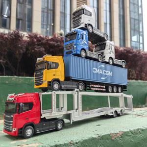 1:50 합금 다이캐스트 대형 트럭 모델 자동차 장난감 시뮬레이션 컨테이너 장난감 소리와 빛 Pull BackTransport 차량 모델 아이 선물
