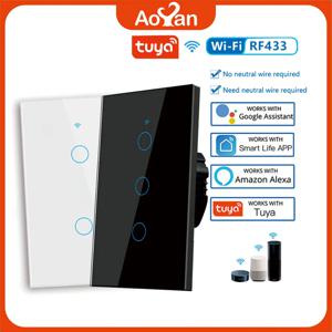 Tuya US WiFi 스마트 벽 스위치 RF433 1/2/3/4 Gang 중립 와이어 없음 터치 센서 LED 조명 스위치 스마트 홈 Alexa Google 홈