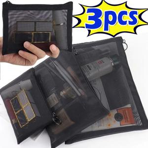 1/3pcs 메쉬 지우기 화장품 가방 작은 대형 검은 메이크업 가방 휴대용 여행 세면 용품 주최자 케이스 립스틱 보관 주머니