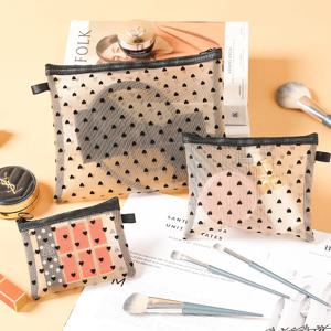 1Pcs 핫 미니 투명 심장 메이크업 가방 여성 휴대용 립스틱 화장품 보관 주머니 Ins Clear Ctue Small Make Up Bag