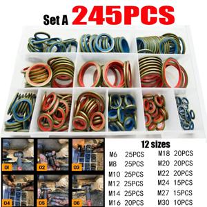 100/245pcs 씰링 가스켓 세트 오일 드레인 결합 와셔 씰 세트 M6 M8 M10 M12 M14 M16 M18 M20 M22 M24 M27 M30