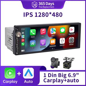 IPS 6.9 인치 1Din Carplay 안드로이드 자동 자동차 라디오 멀티미디어 비디오 MP5 플레이어 1 Din 블루투스 스테레오 USB 충전 기능이있는 DVD 없음