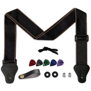 7 개/대 기타 스트랩 블랙 PU 가죽 + 코튼 우쿨렐레 베이스 악기 액세서리