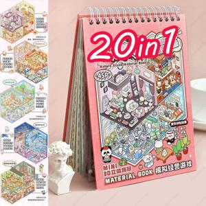 20Pcs 20 in1 만화 DIY 풍경 스티커 3D 미니어처 컬렉션 도서 캐빈 장면 스티커 아이 학생을위한 생일 선물