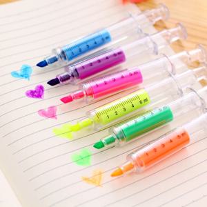 6Pc Kawaii 주사기 형광펜 펜 주사기 바늘 모양 기계 컬러 펜 볼펜 사무실 학교 마커 쓰기 도구
