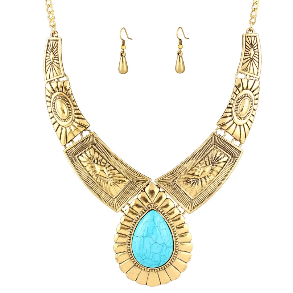 여자 재스민 드레스 쥬얼리 알라딘 코스프레 금속 과장된 물방울 Tnecklace 레트로 청록색 패턴 쇄골 체인