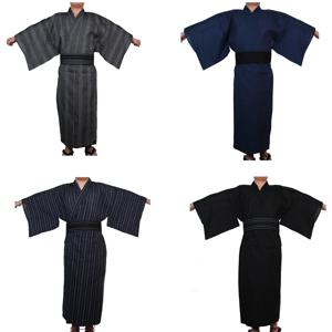 남성용 일본 전통 사무라이 기모노 유카타 목욕 가운 Hekoobi 루즈 스타일 사우나 착용 홈웨어 벨트 롱 가운 코튼
