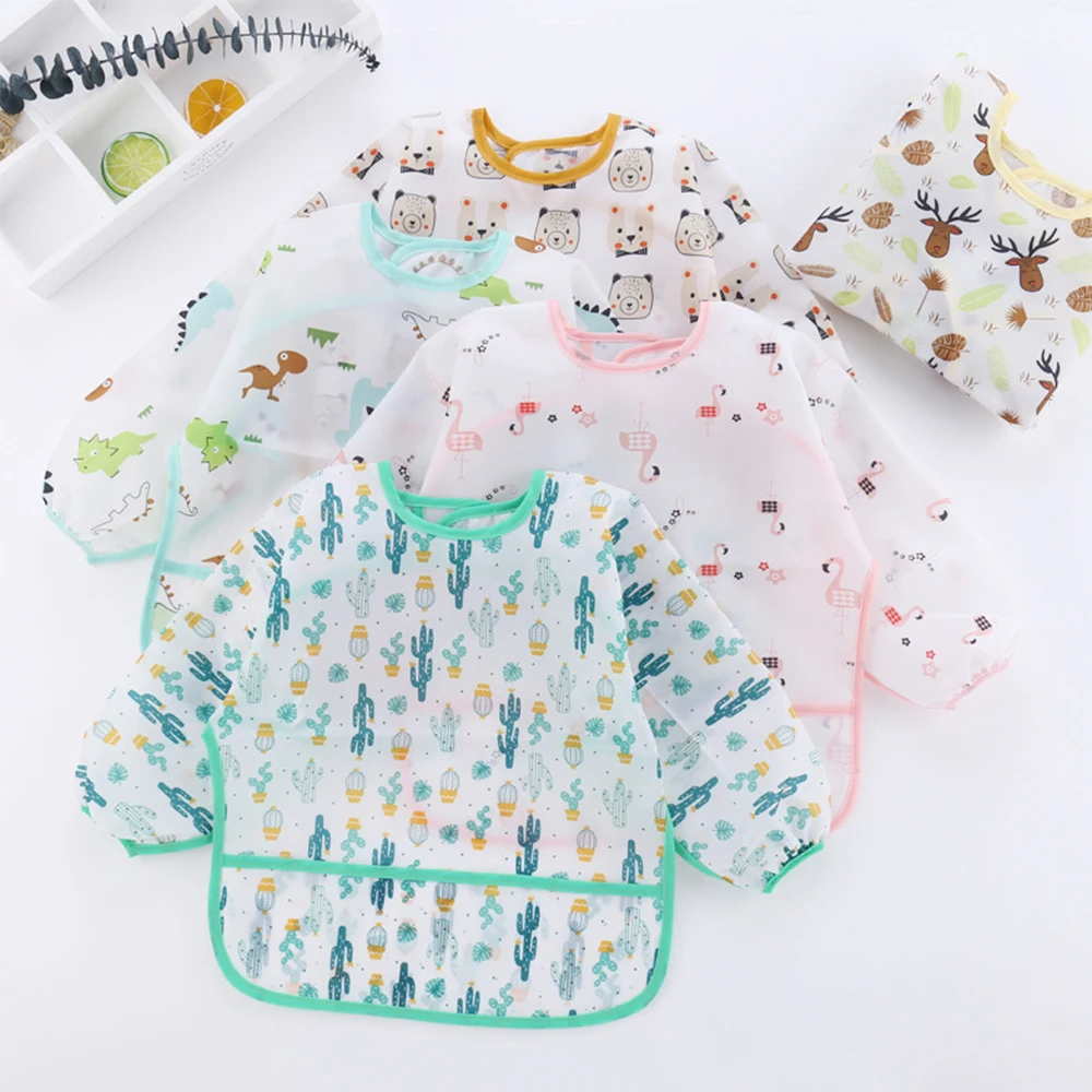 아기 Bibs 귀여운 어린이 아기 물건 유아 방수 긴 소매 아트 작업복 먹이 Bib 앞치마 어린이위한