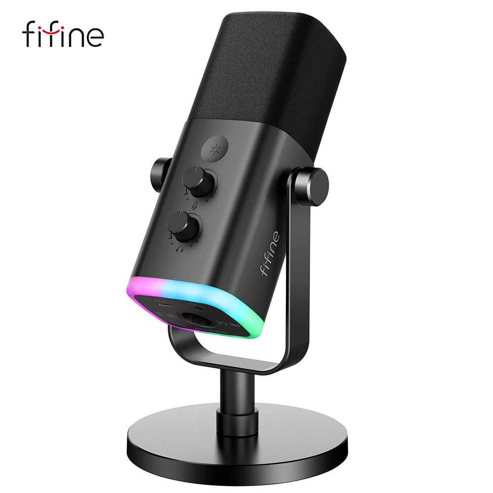 터치 음소거 단추 있는 FIINE USB/XLR 다이나믹 마이크, 헤드폰 잭, I/O 컨트롤, PC PS5/4 믹서, 게임용 마이크 Ampligame AM8