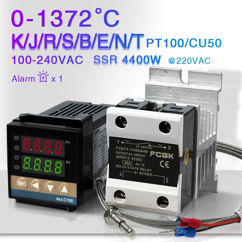 REX-C100 PID 온도 컨트롤러 220v 400도 디지털 온도 조절기 출력 40A SSR K 유형 열전대