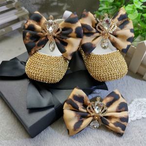 Dollbling 아기 소녀 표범 디자인 럭셔리 크라운 쥬얼리 다이아몬드 블링 발레리나 신발 첫 성찬식 복장 보육 장식