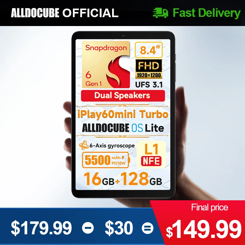 Alldocube iPlay60 미니 터보 8.4인치 금어초 6Gen 1 태블릿 Android14 8GB+8GB 가상 메모리 RAM+128GB ROM Widevine L1