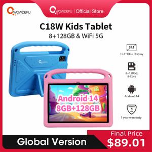CWOWDEFU C18W 어린이 태블릿, 8GB, 128GB, A523 옥타코어, 10.1 HD + 디스플레이, 6000mAh WIFI-5G, 안드로이드 14, 여아 2024