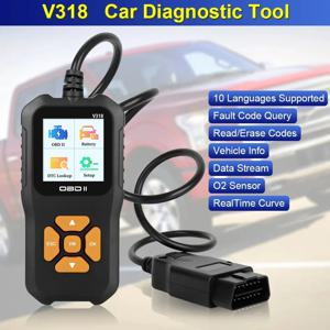 V318 OBD2 스캐너 자동차 오류 진단 장비 엔진 읽기 엔진 오작동 제거 가벼운 정비공 도구 10 개 언어