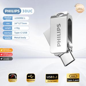 필립스 128GB 울트라 듀얼 드라이브 Go USB Type-C 플래시 드라이브 썸 드라이브 펜 드라이브 데이터 저장 및 파일 공유를 위한 점프 드라이브.