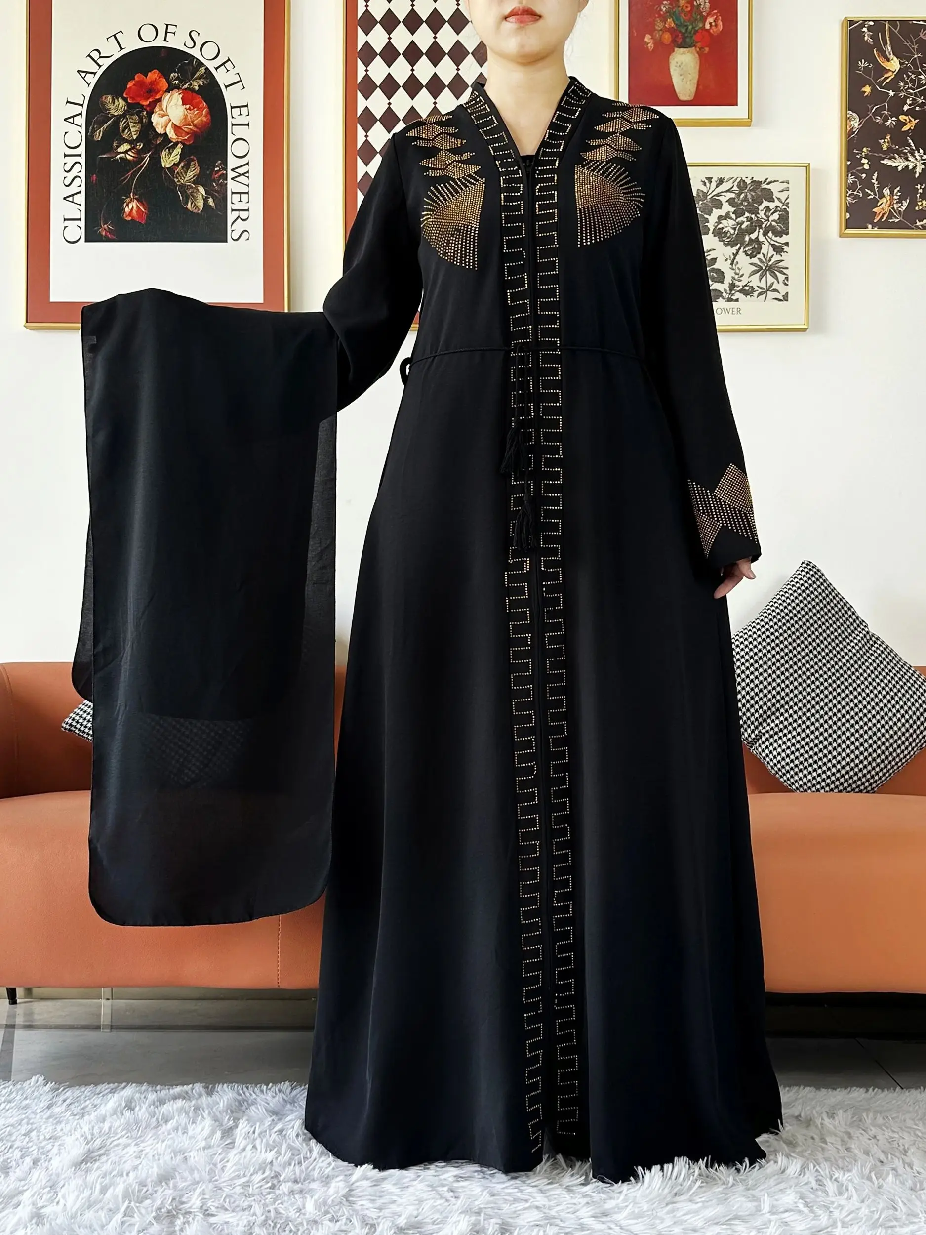 새로운 여성 우아한 드레스 쉬폰 오픈 Abaya 지퍼 이슬람 여성 드레스 이슬람 의류 카디건 Abaya 여성 이슬람 드레스