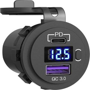 자동차 USB 충전기 QC3.0 PD 유형 C USB 12V/24V 차량용 스위치 소켓 포함 보트 오토바이 SUV 버스 트럭 캐러밴 마린