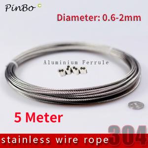 5 미터 0.6mm 0.8mm 1mm 1.2mm 1.5mm 2mm 304 강철 와이어 로프 케이블 빨랫줄 녹슬지 않는 304 스테인레스 스틸 7*7