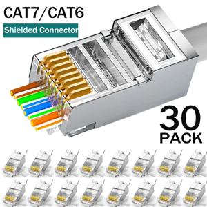 1/10/30Pcs RJ45 Cat7/Cat6/Cat5 차폐 커넥터 통과 크리스탈 엔드 금도금 8P8C 압착 UTP 이더넷 모듈러 플러그