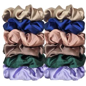 12 조각 보라색 우아한 새틴 6pcs 대장 반지 + 6pcs 소장 반지 탄성 포니 테일 헤어 로프 선물 세트