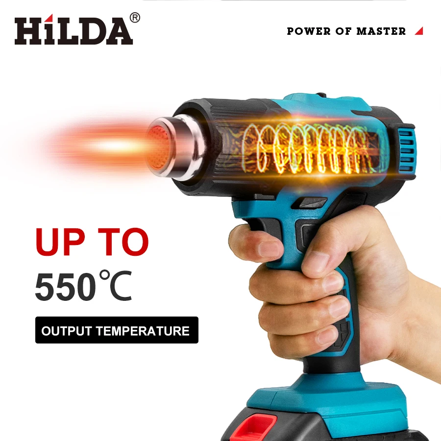 HILDA 21V 휴대용 뜨거운 공기 총 온도 Makita 배터리 용 충전식 무선 노즐이있는 전기 히트 건