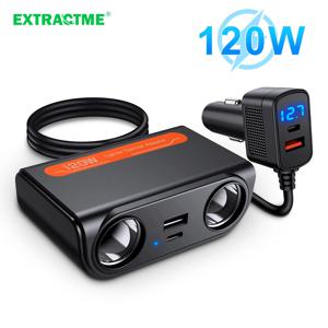 Extractme 3 in 1 듀얼 USB PD 소켓 120W 자동차 시가 라이터 분배기 12V 24V 고속 충전기 플러그 자동차 용 전화 전원 어댑터