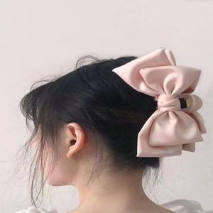 1PC 숙녀 핑크 도망자 공주 달콤한 소녀 하트 새틴 활 클립 슈퍼 요정 헤어 클립