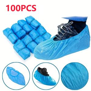 100PCS 일회용 방수 신발 커버 플라스틱 미끄럼 방지 발 커버 실내 PE 패딩 신발 커버