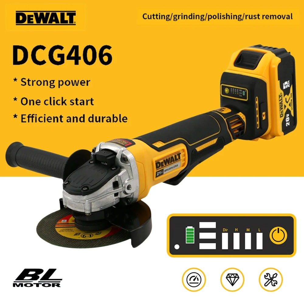 DEWALT DCG406 125/100MM 브러시리스 무선 앵글 그라인더 20V 전동 공구 9000RPM 자기 부상 금속 절단 충전 앵글 그라인더