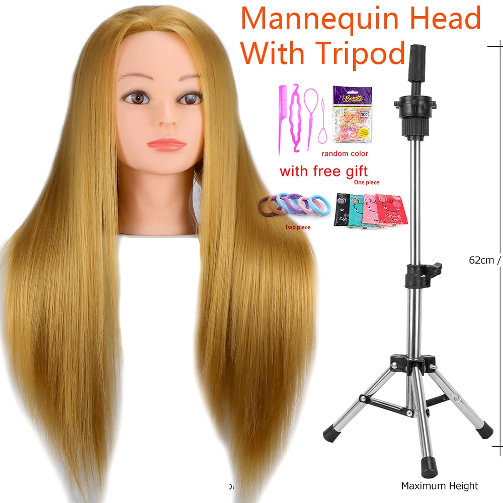 마네킹 머리 100% 합성 머리 미용사 훈련 머리 삼각대 Manikin 화장품 인형 머리 Braiding 스타일링
