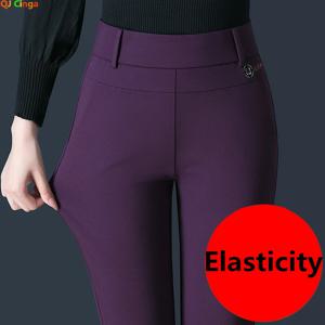 블랙 스트레치 정장 바지 여성 패션 슬림 바지 그린 퍼플 브라운 Pantalones 27-34