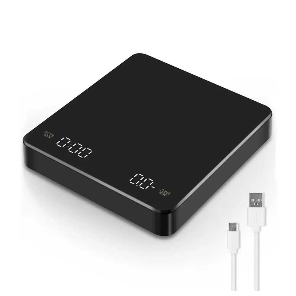타이머 LED 스크린이 있는 디지털 커피 스케일 에스프레소 USB 3kg 최대 무게 0.1g 온스/ml/g 주방 저울의 고정밀 측정