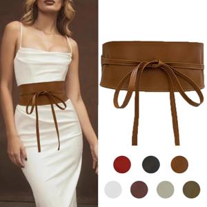 여성용 Boho 벨트 Bowknot 가짜 가죽 랩 오비 스타일 신치 허리띠 블랙 Cummerbund 브라운 여성 와이드 코르셋 벨트