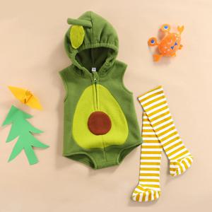 VISgogo Baby Girls Boys 2pcs 할로윈 Romper 옷 아보카도 민소매 지퍼 후드 점프 슈트 + 스트라이프 스타킹 의상