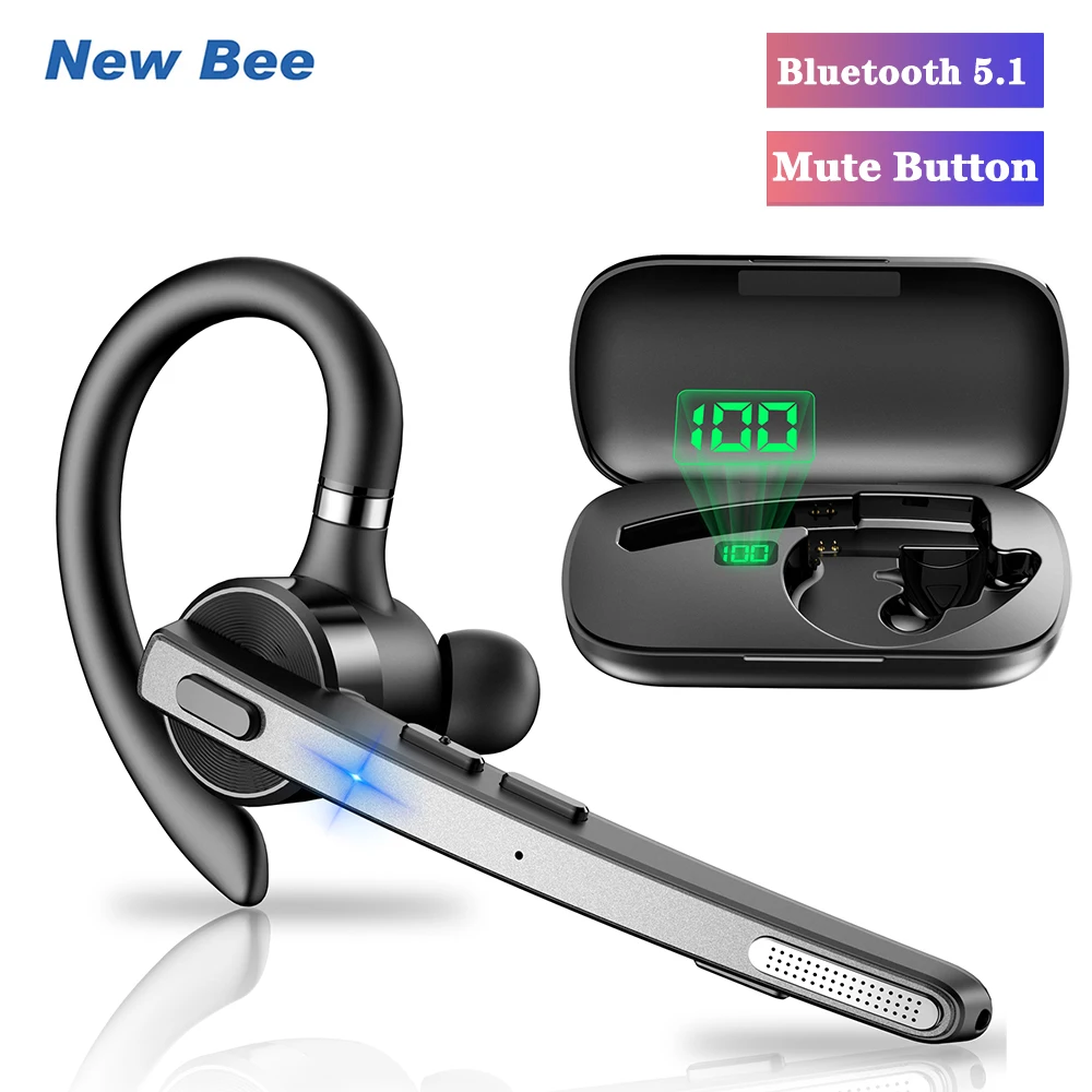 New Bee M53 Bluetooth 5.1 헤드셋 무선 헤드폰 듀얼 마이크 음소거 CVC8.0 소음 차단 운전 이어폰 핸즈프리 이어폰