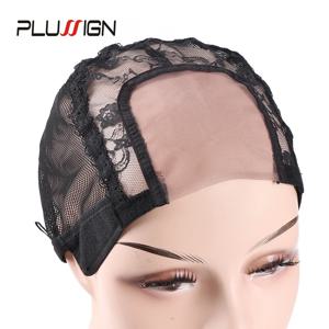 U 부분 스위스 레이스 가발 모자 레이스 가발을 만들기위한 검은 Hairnet 가발 모자 조정 가능한 스트랩 가발 만들기 도구와 모자 직조