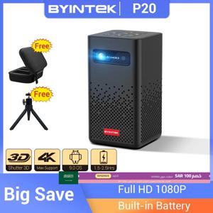 BYINTEK P20 3D 4K 시네마 1080P 스마트 안드로이드 와이파이 LED DLP 홈 시어터 야외 휴대용 미니 프로젝터, 배터리 포함